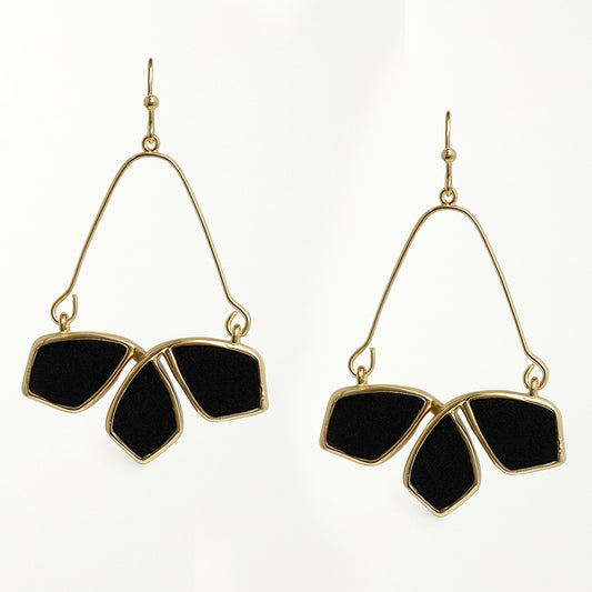 Black Suede Geometric Cut Out 1.5" Earrings