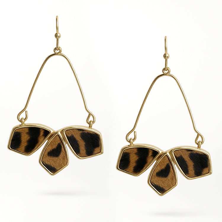 Cheetah Print Suede Geometric Cut Out 1.5" Earrings
