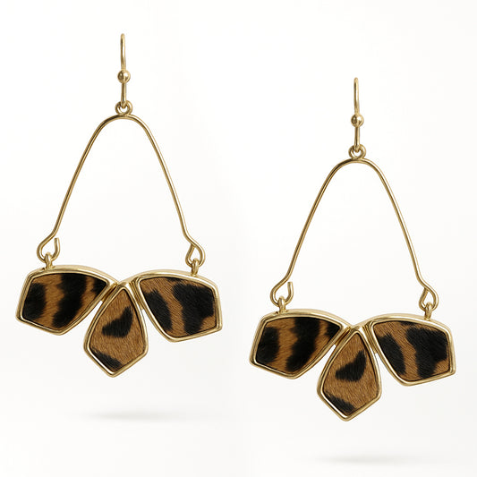 Cheetah Print Suede Geometric Cut Out 1.5" Earrings