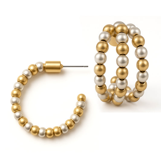 Gold and Silver Triple Layered 1" Hoop Earring