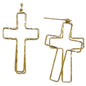 Gold Thin Double Layered Open Cross 2" Earring