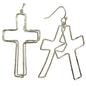 Silver Thin Double Layered Open Cross 2" Earring