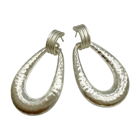 Matte Hammered Silver Teardrop 2" Earring