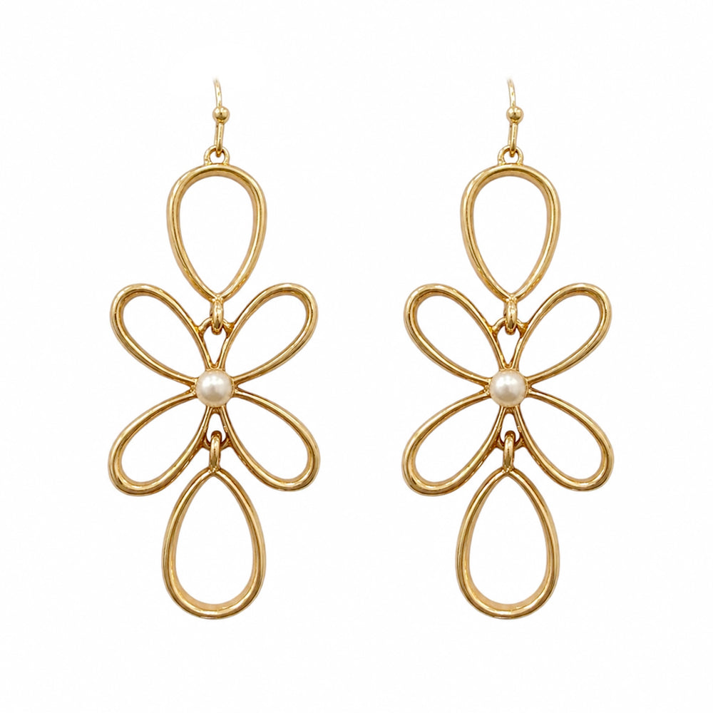 Geometric Open Gold with Pearl Center 2.5" Earring