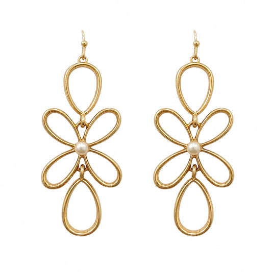 Geometric Open Gold with Pearl Center 2.5" Earring