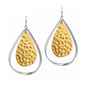 Silver Outline with Hammered Gold Teardrop 2" Earring