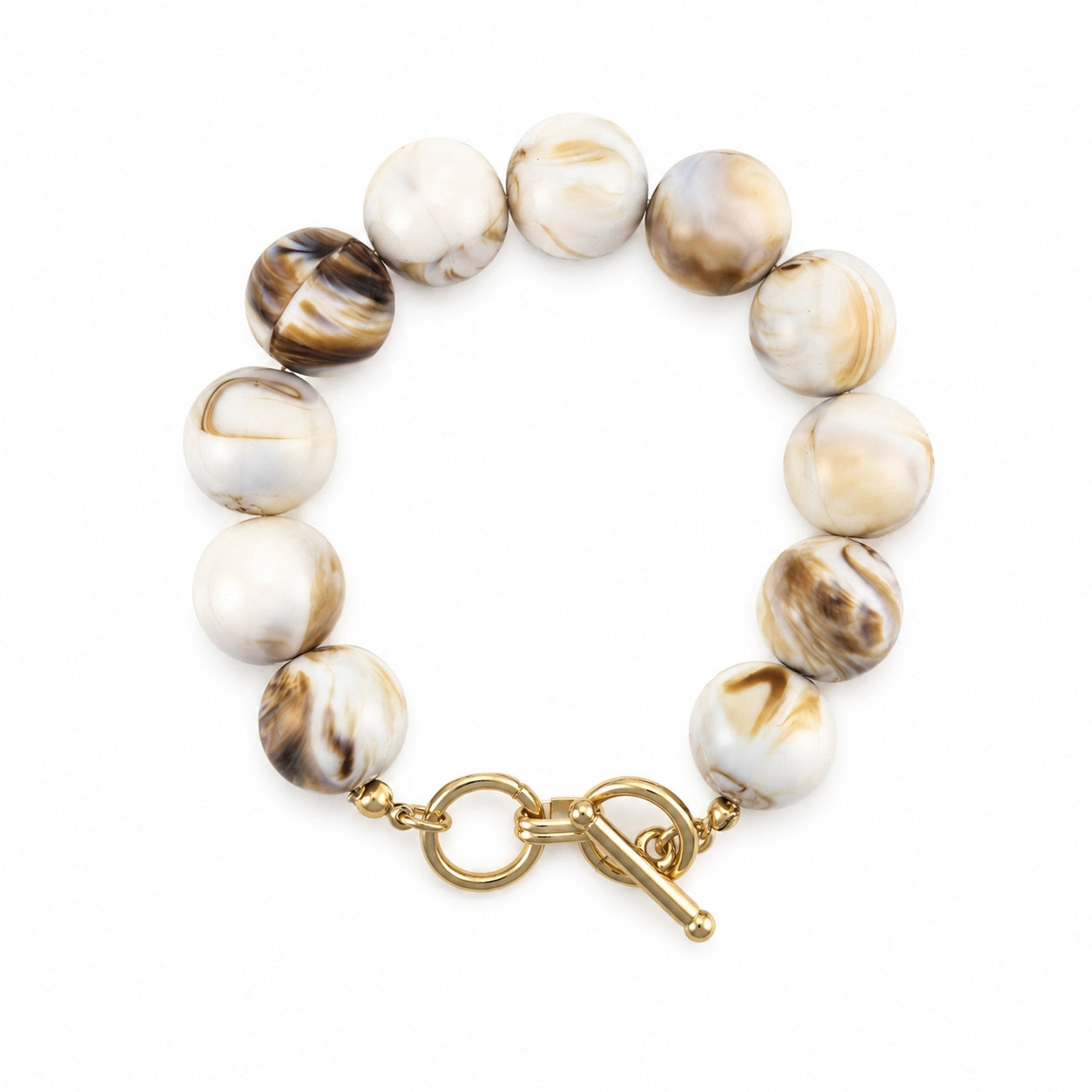 Natural Beaded and Gold Toggle Bracelet