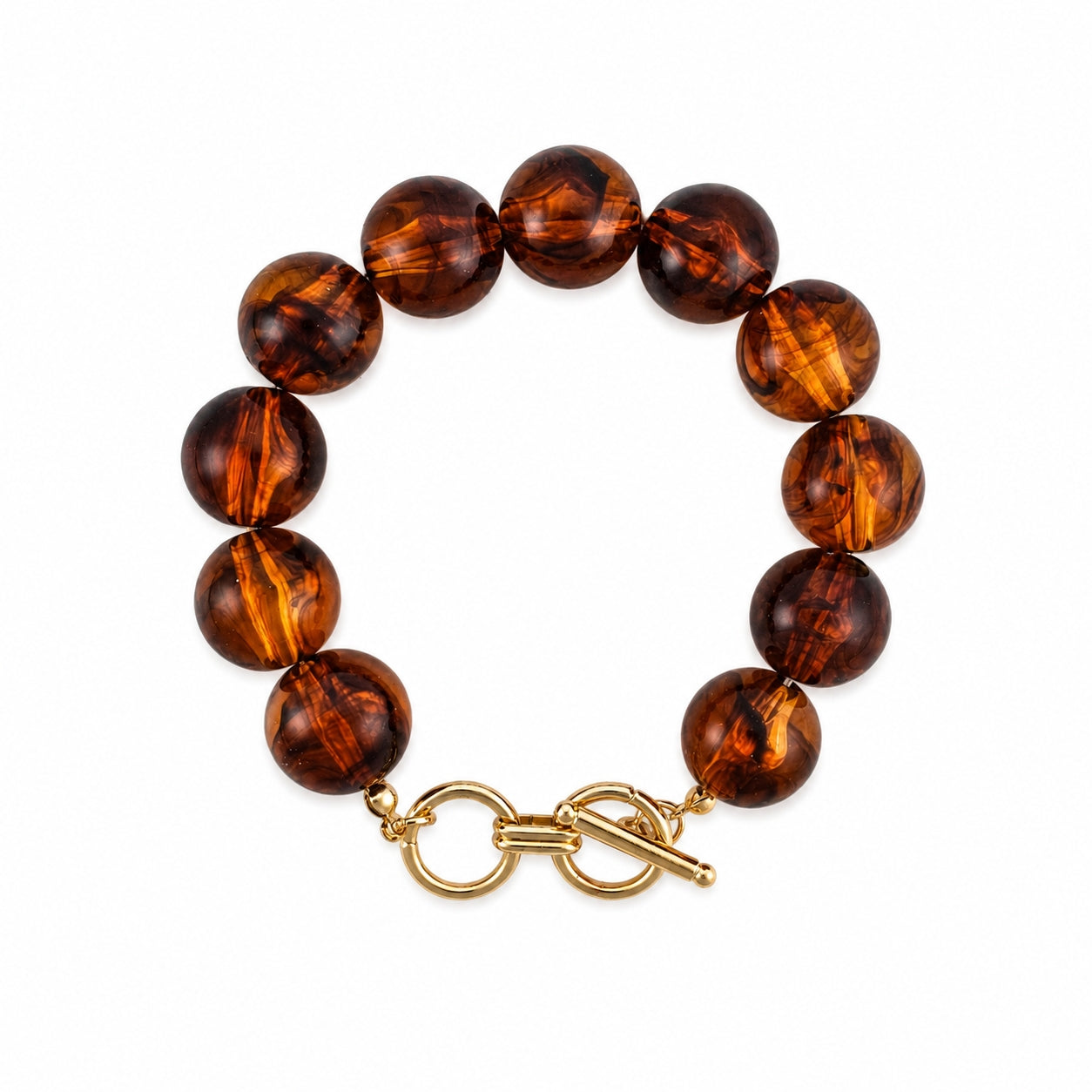 Brown Beaded and Gold Toggle Bracelet