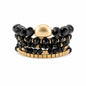 Set of 4 Black Beaded Crystal and Gold Stretch Bracelets