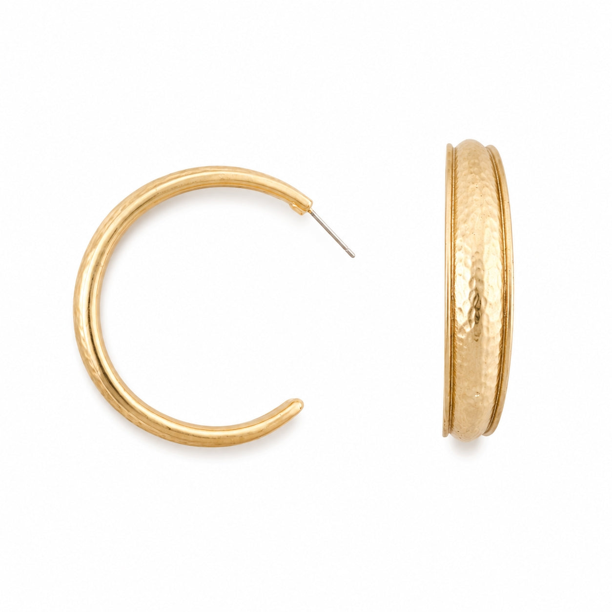 Gold Hammered Hoop 1.5" Earring