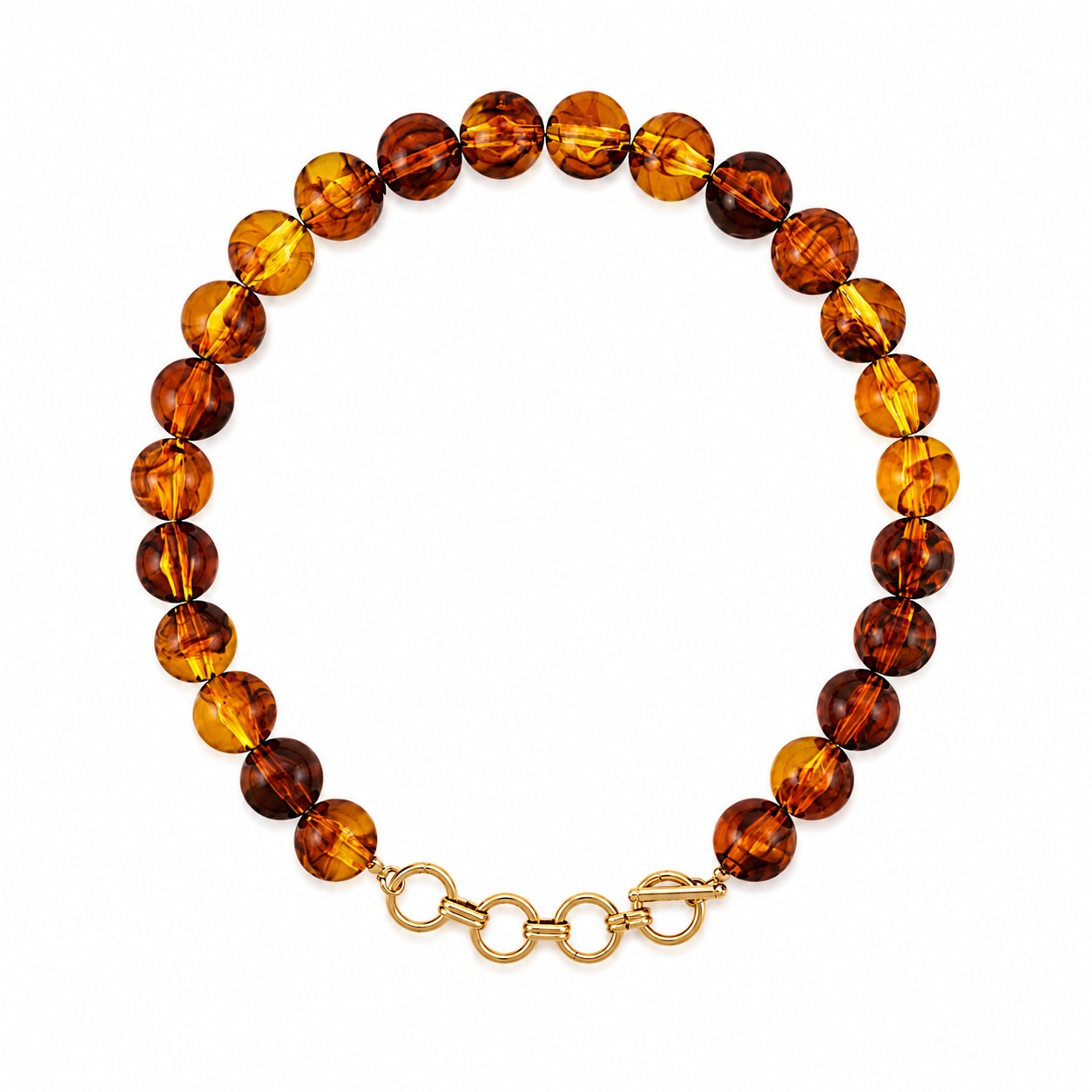 Tortoise Brown 14MM Beaded Necklace with Gold Chain Toggle 18" Necklace
