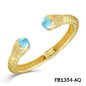 Hammered Matte Gold Cuff Bracelet with Aqua Crystal Accent