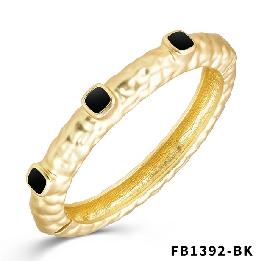 Matte Gold Hinged Bracelet with Black Square Accents