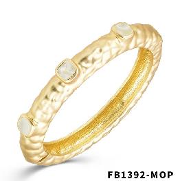 Matte Gold Hinged Bracelet with Pearl Square Accents