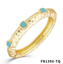 Matte Gold Hinged Bracelet with Turquoise Square Accents