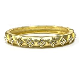 Matte Gold Hinged Bracelet with Rhinestone Accents
