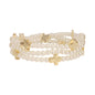 Multi Layered Stacked Pearl and Gold Cross Stretch Bracelets