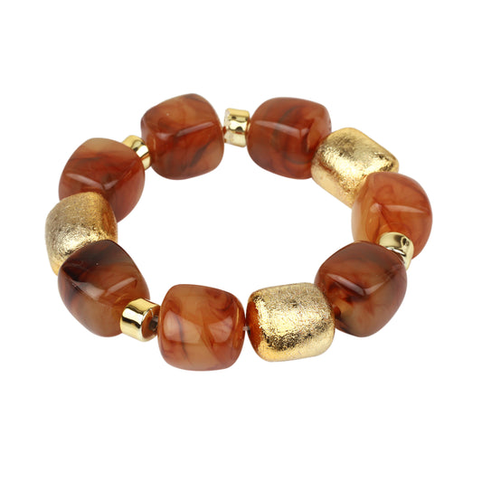Gold and Brown Beaded Stretch Bracelets