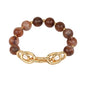 Brown Beaded with Gold Chain Stretch Bracelet