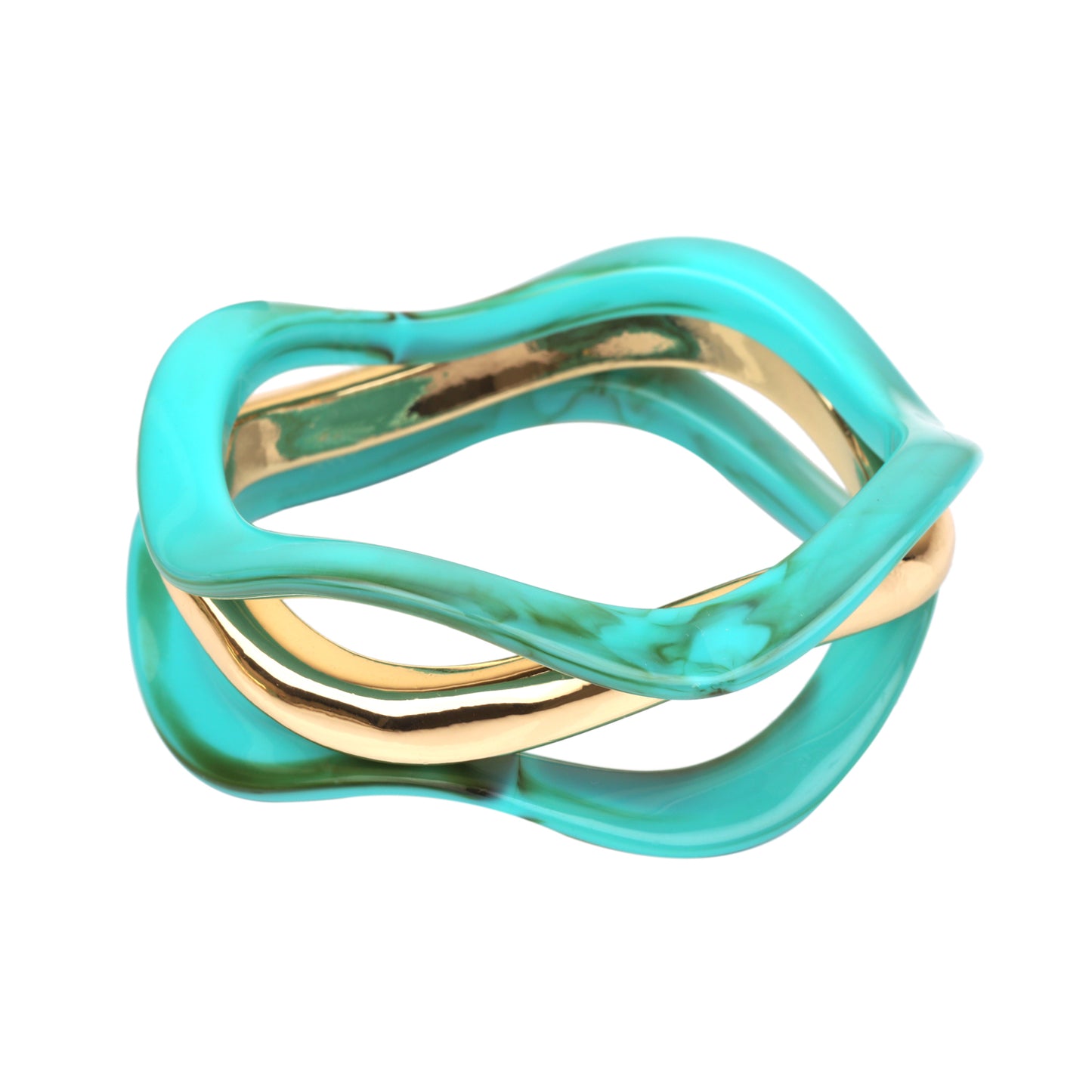 Turquoise and Gold Waved Bangle Bracelet Set