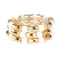 Set of 3 White Natural Stone and Gold Bar Stretch Bracelets
