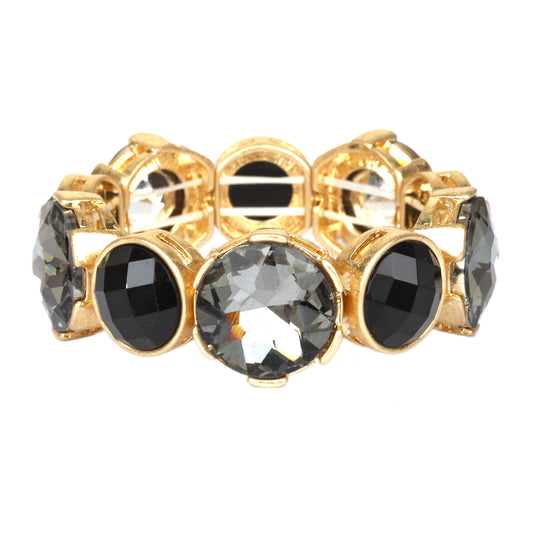 Black Crystal and Black Diamond with Gold Stretch Bracelets