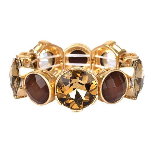 Brown Crystal and Topaz with Gold Stretch Bracelets