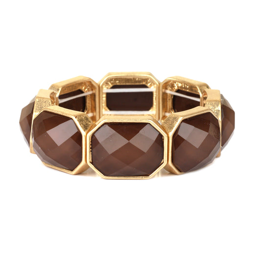 Brown Acrylic Hexagon Stretch Bracelet