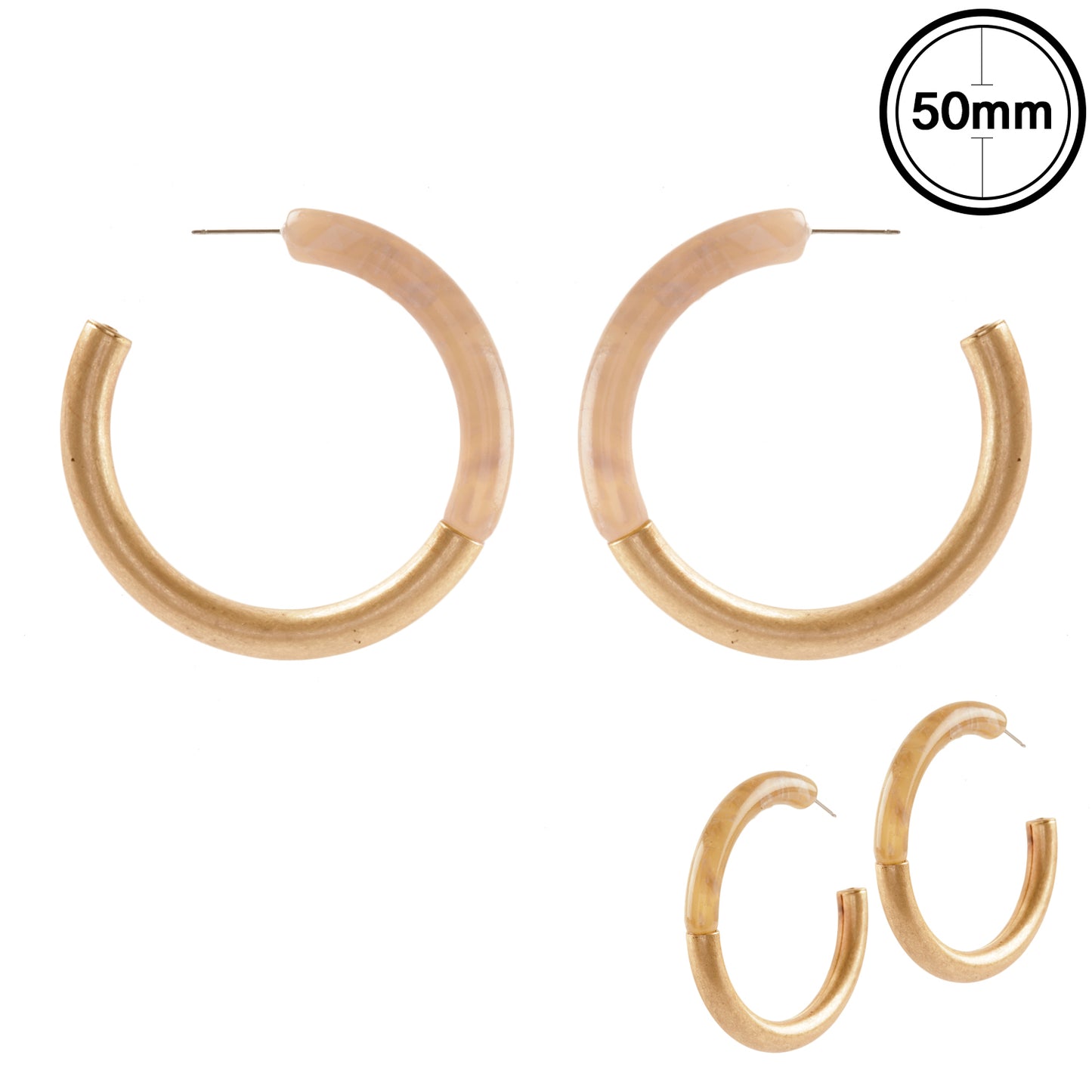 Natural Acrylic and Gold 2.25" Hoop Earring