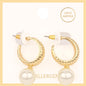 Gold and Pearl Textured 1" Hoop Earring