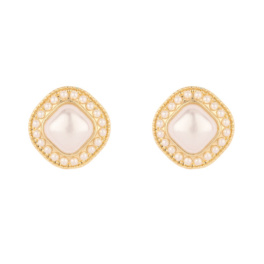 Pearl and Gold Studded .5" Stud Earrings