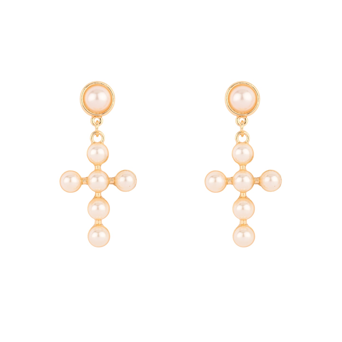 Pearl and Gold Studded 1" Cross Stud Earrings