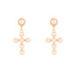 Pearl and Gold Studded 1" Cross Stud Earrings
