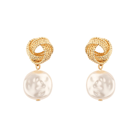 Gold Layered Knot with Freshwater Pearl .75" Earring