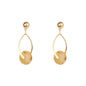 Gold Open Metal Drop with Beige Natural Stone Circle Accent 1" Earring