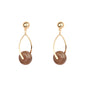 Gold Open Metal Drop with Brown Natural Stone Circle Accent 1" Earring