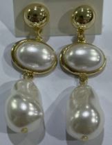 Gold and Freshwater Pearl 2" Drop Earring
