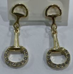 Gold Horse bit with Rhinestones 2" Earring