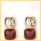 Gold Hammered Square with Maroon Acrylic Stone 1" Earring