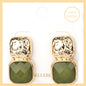 Gold Hammered Square with Olive Green Acrylic Stone 1" Earring