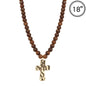 Brown Beaded with Hammered Gold Cross 16"-18" Necklace