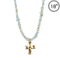 Mint Natual Stone with Shiny Gold Cross 16"-18" Necklace