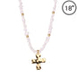 White Natual Stone with Shiny Gold Cross 16"-18" Necklace