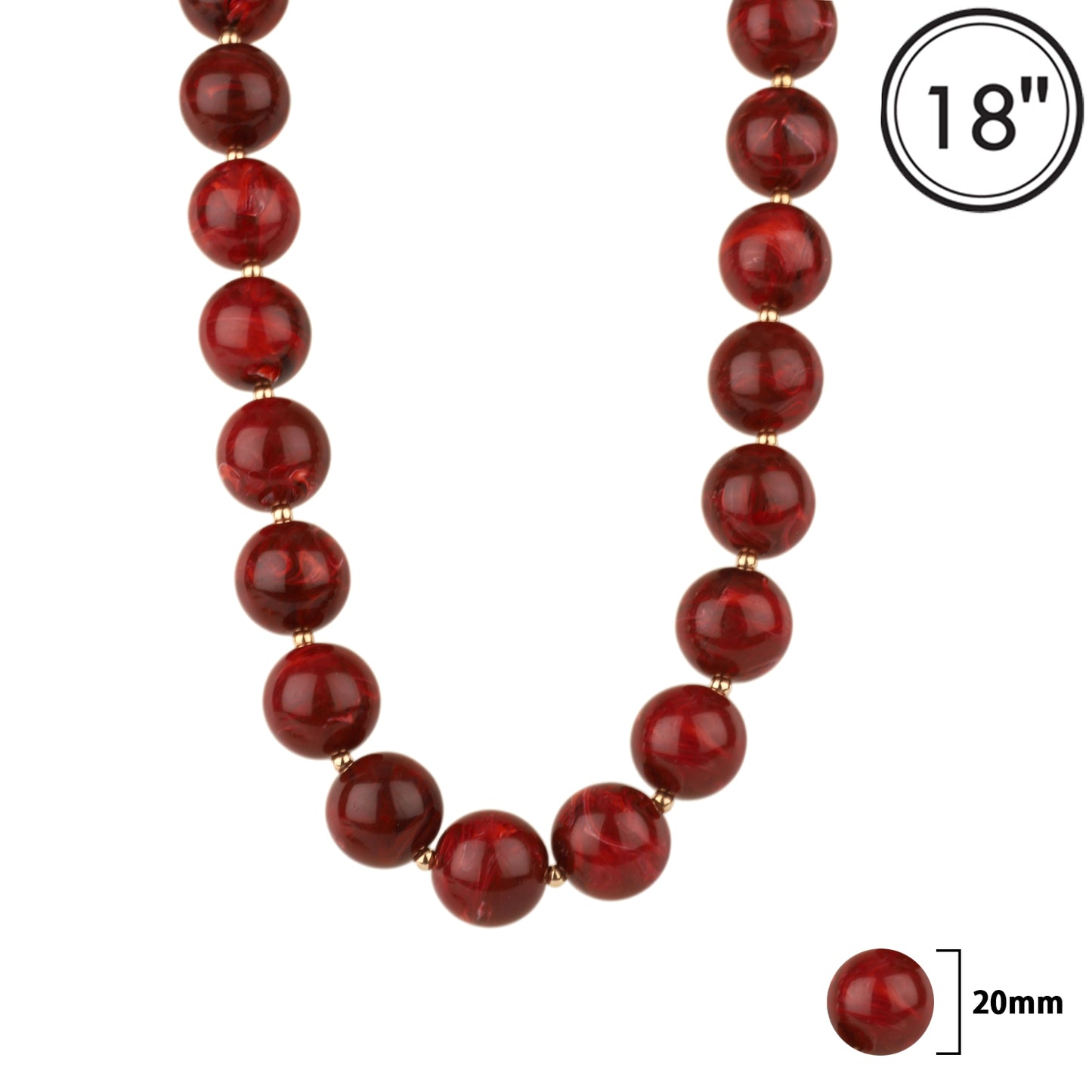 Maroon 20MM Beaded 18" Necklace
