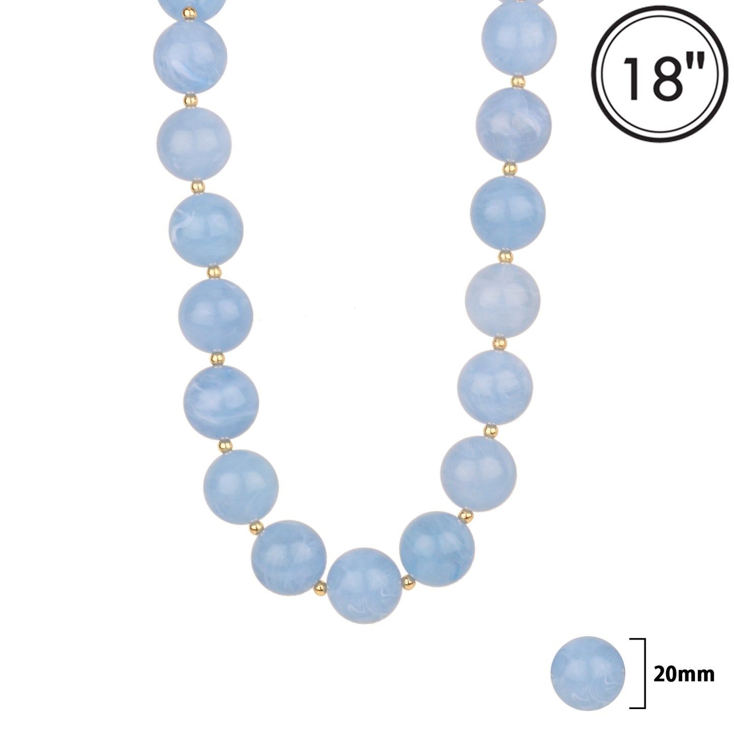 20MM Blue Natural Stone Beaded 18" Necklace