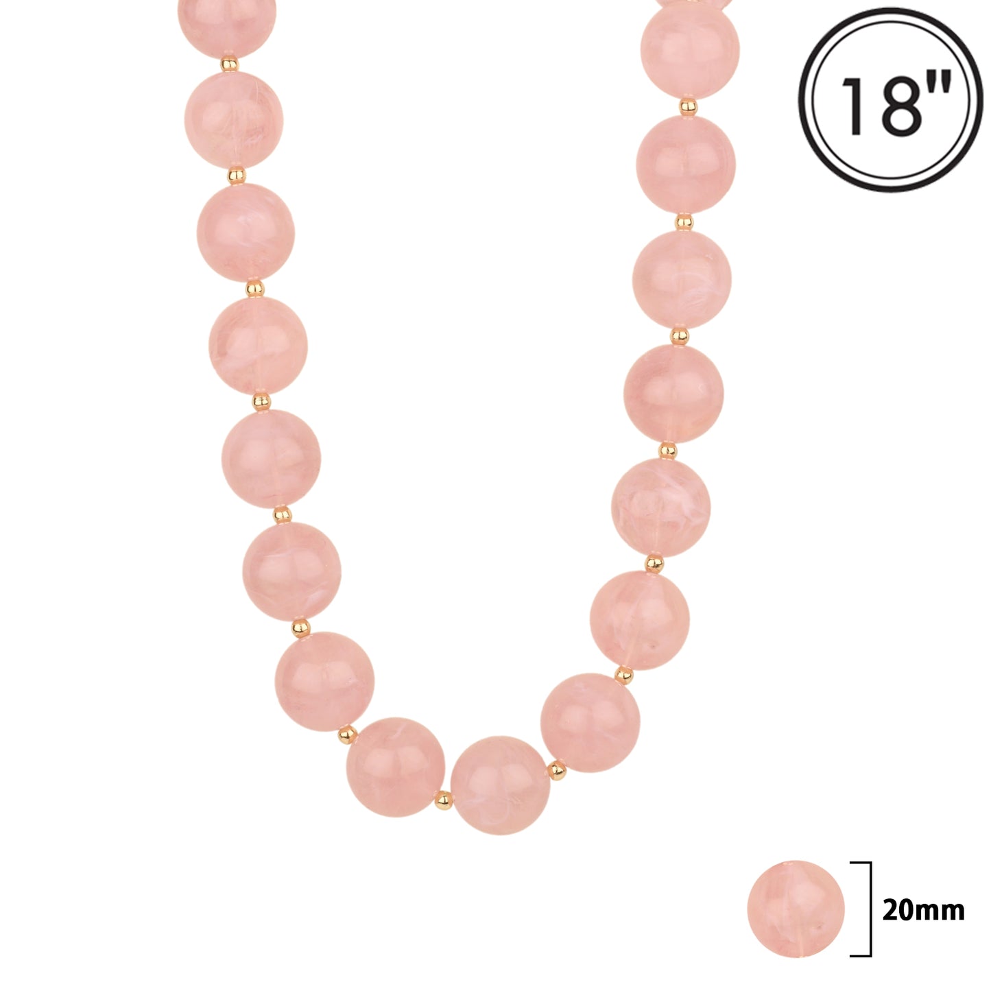 20MM Pink Natural Stone Beaded 18" Necklace