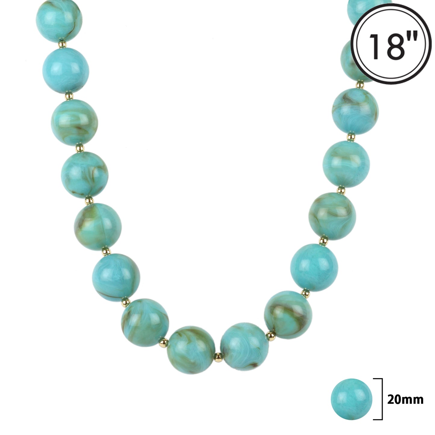 Turquoise 20MM Beaded 18" Necklace