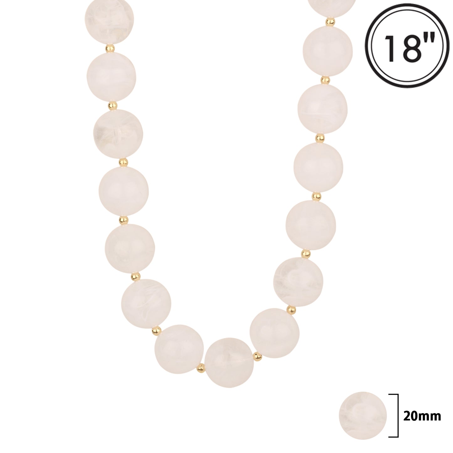 20MM White Natural Stone Beaded 18" Necklace