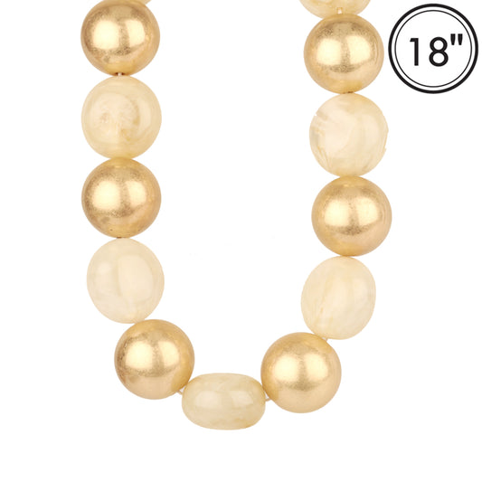 Large Matte Gold and Natural Beaded 18" Necklace