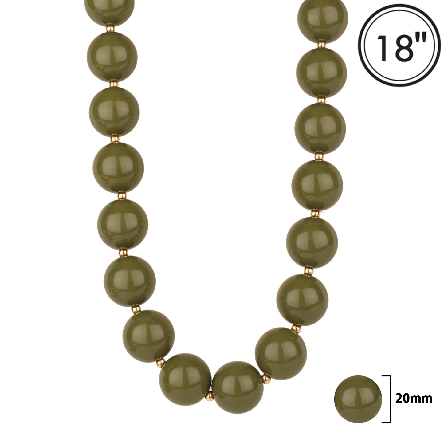 Olive 20MM Beaded 18" Necklace